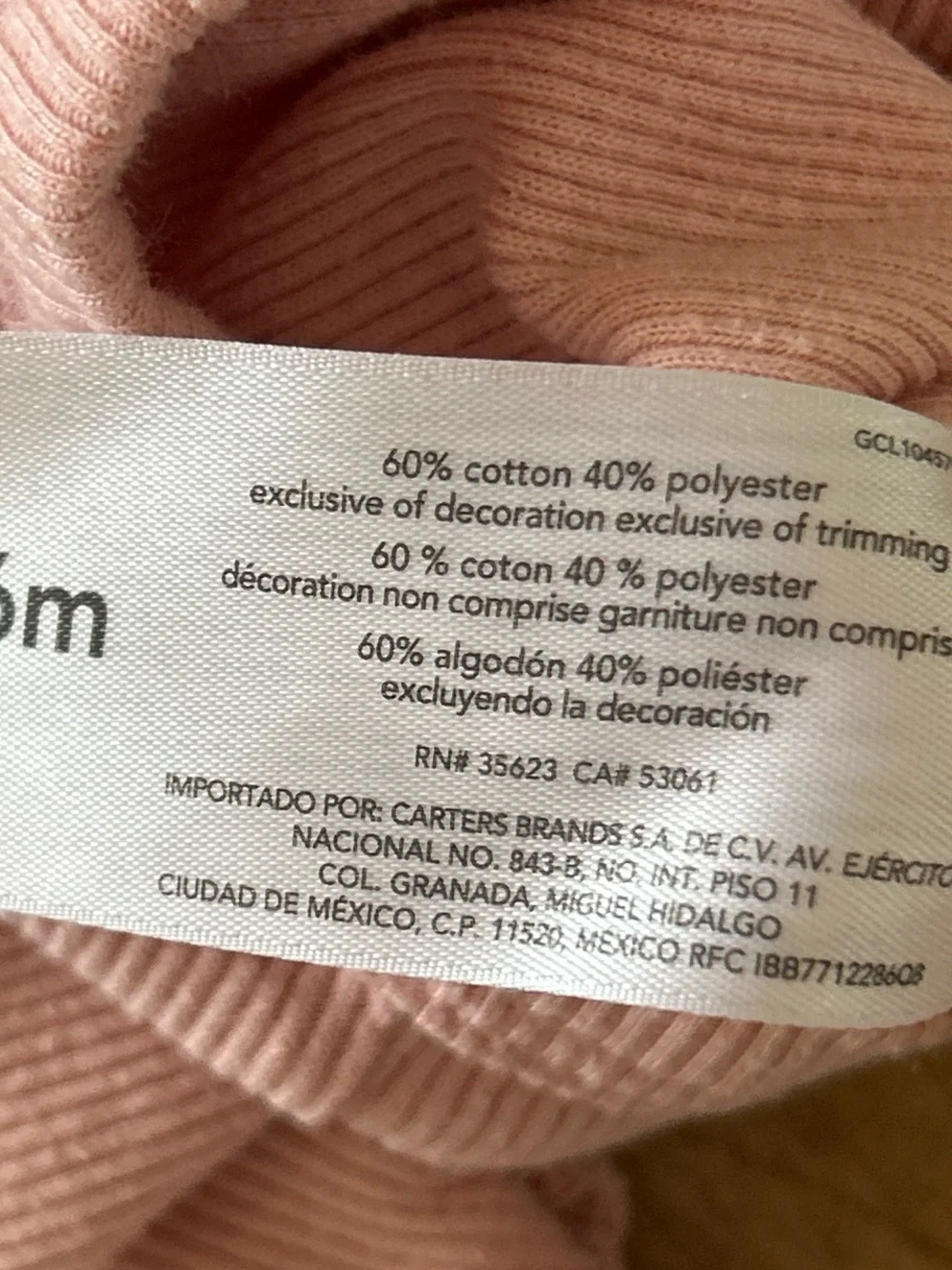Carter's Light Pink Ribbed 